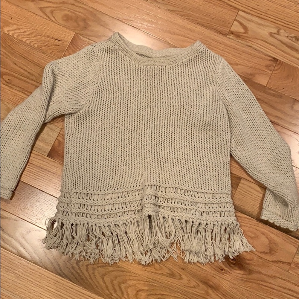 Loft cream knit fringe sweater